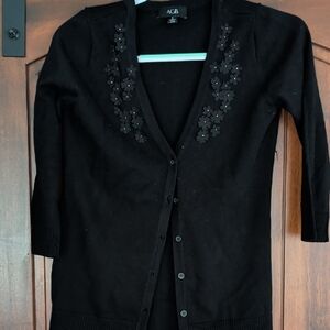 AGB Black Floral Appliqué V-Neck Cardigan
